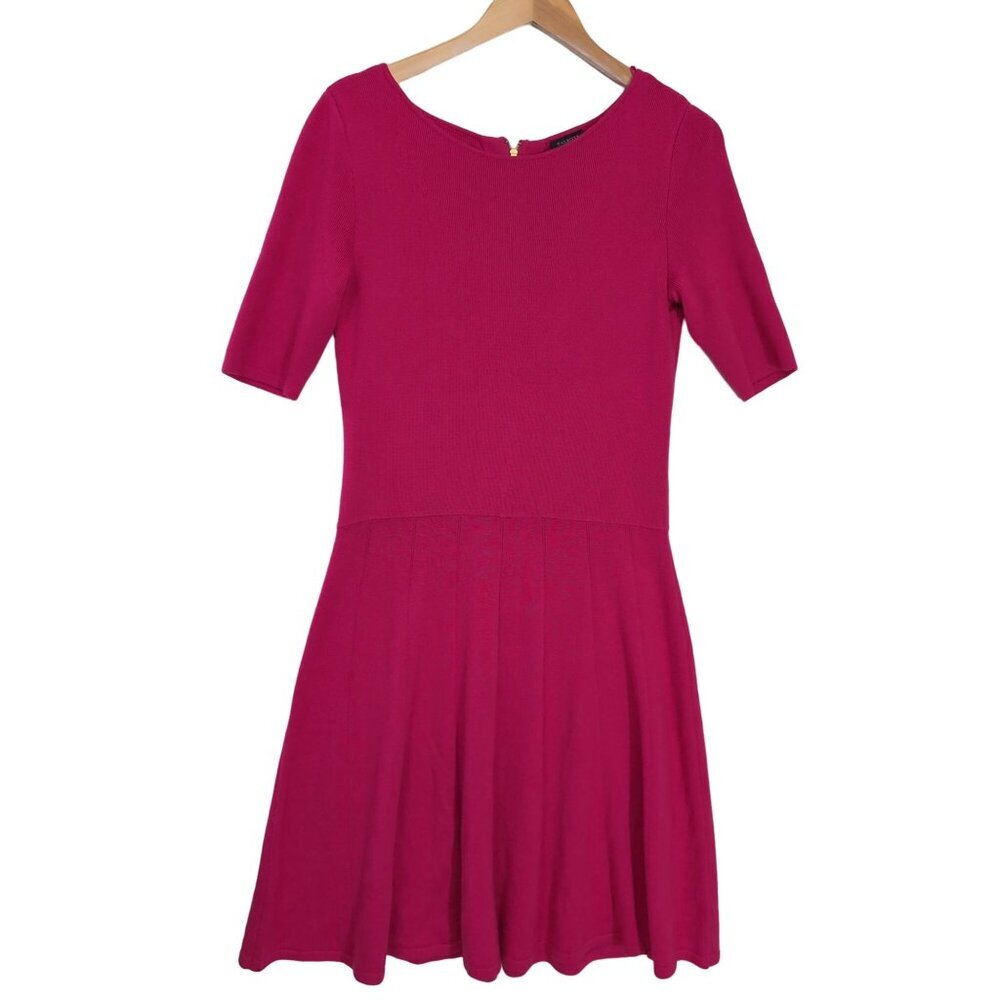 Talbots Fit & Flare Knit Dress Womens M Pink‎ Short Sleeve Classic Career